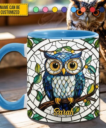 Personalized Stained Glass Owl Accent Mug