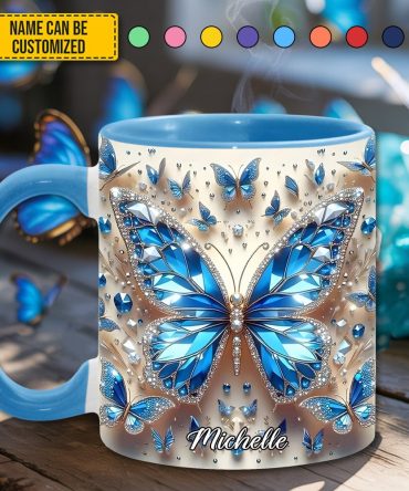 Personalized Blue Crystal Butterfly Accent Mug