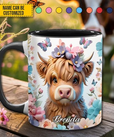 Highland Cow Flower - Personalized Accent Mug