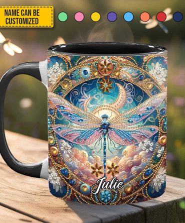 Dragonfly & Flowers - Personalized Dragonfly Accent Mug