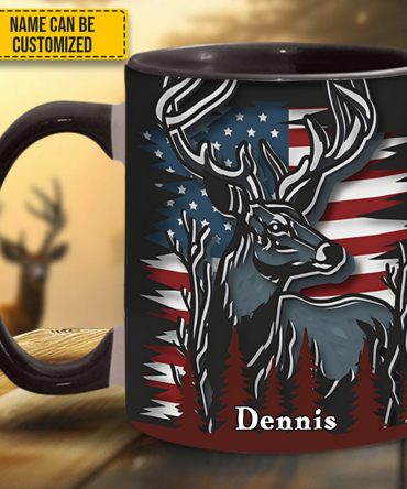 Deer Usa Flag - Personalized Hunting Accent Mug