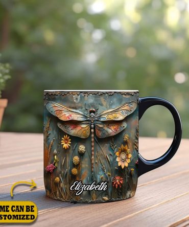 Vintage Dragonfly - Personalized Dragonfly Accent Mug