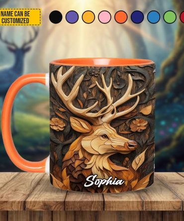 Personalized Deer Wooden Carving Style Accent Mug