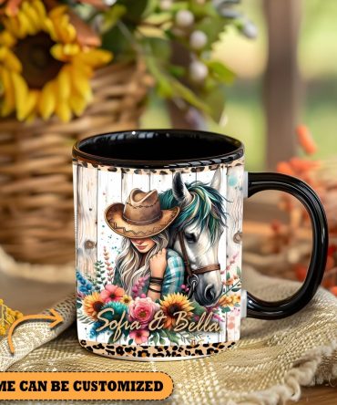 Horse And Girl Flowers  - Personalized Horse Accent Mug