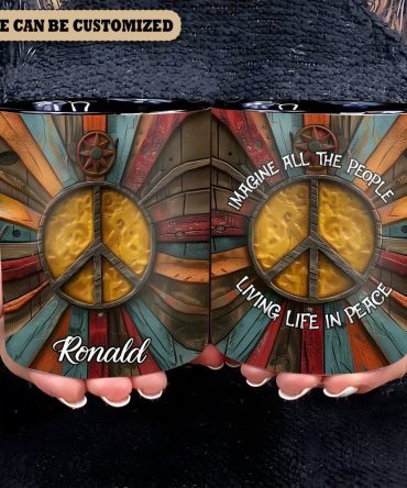 Hippie Symbol Imagine All The People 3  - Personalized Hippie Accent Mug