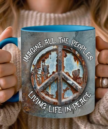 Hippie Symbol Imagine All The People  - Hippie Accent Mug