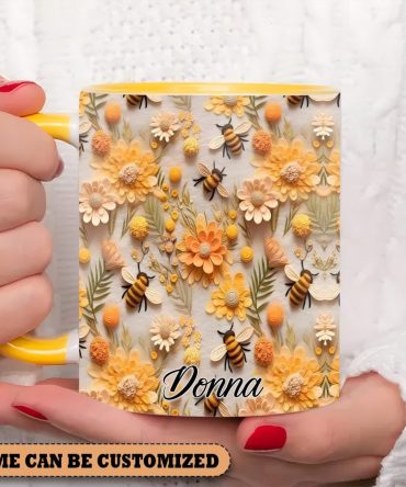 Personalized Bee Flowers Accent Mug