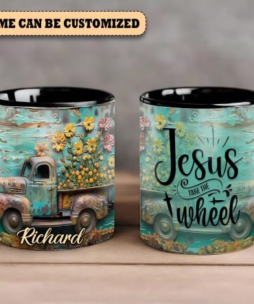 Vintage Truck Jesus Take The Wheel - Personalized Truck Accent Mug