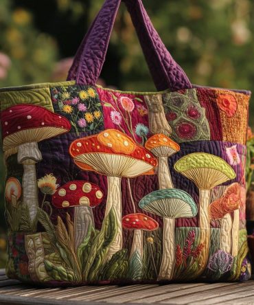 Magic Mushroom Love Quilted Tote Bag