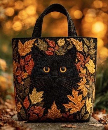 Maple Shadow Cat Quilted Tote Bag