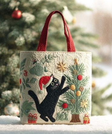 Merry Cat Quilted Tote Bag