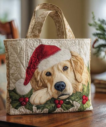 Merry Retriever Quilted Tote Bag