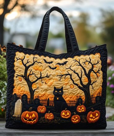 Midnight Cat Quilted Tote Bag