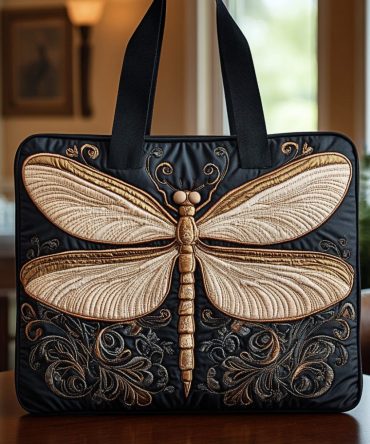 Midnight Dragonfly Quilted Tote Bag