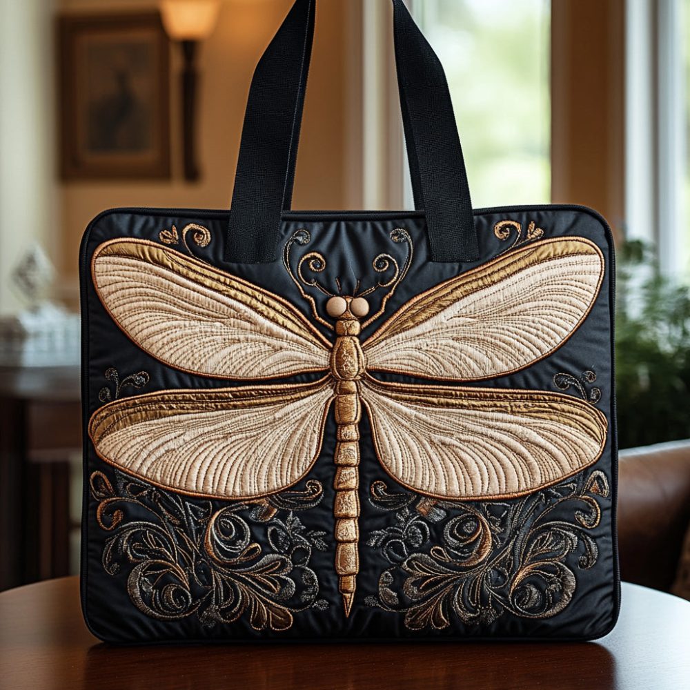 Midnight Dragonfly Quilted Tote Bag