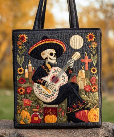Midnight Guitar Quilted Tote Bag