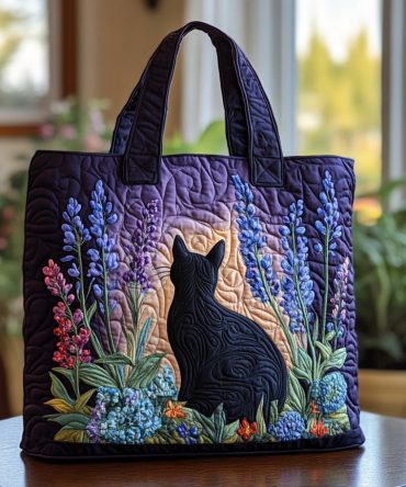 Midnight Whiskers Quilted Tote Bag