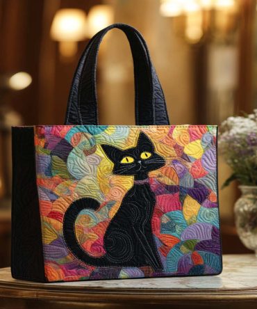 Midnight Whiskers Quilted Tote Bag