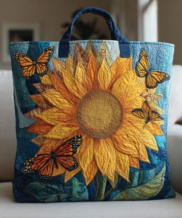 Monarch Sunflower Quilted Tote Bag