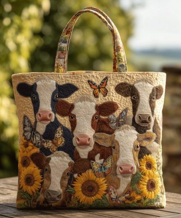 Moo Vibes Quilted Tote Bag