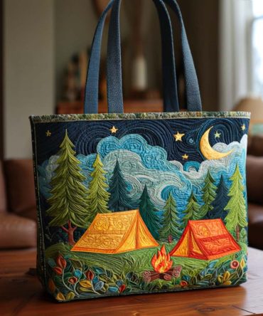 Moonlit Camping Quilted Tote Bag