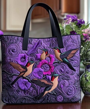 Mystic Hummingbird Glow Quilted Tote Bag