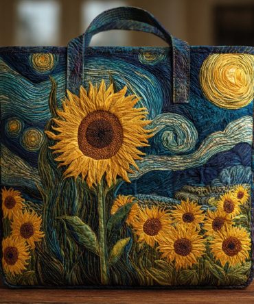 Night Sunflower Quilted Tote Bag