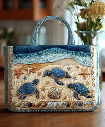 Ocean Turtle Bloom Quilted Tote Bag