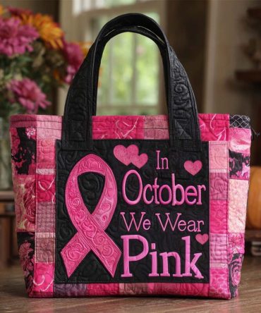Pink Ribbon Quilted Tote Bag