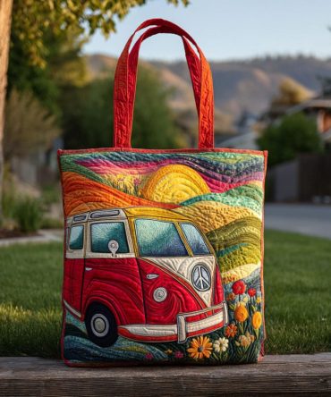 Painted Van Paradise Quilted Tote Bag