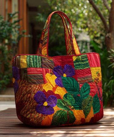 Painted In Pansies Quilted Tote Bag