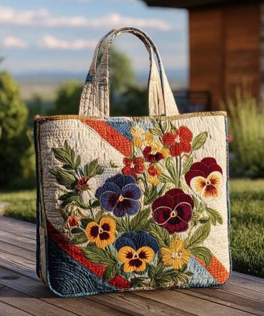Pastel Pansy Patch Quilted Tote Bag