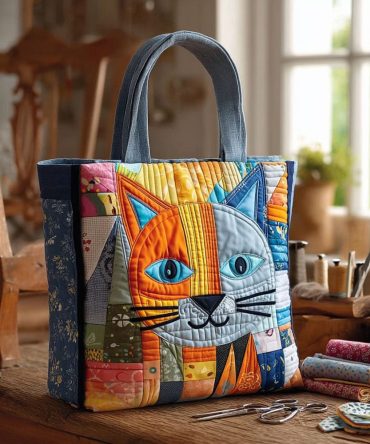Patchwork Kitty Quilted Tote Bag