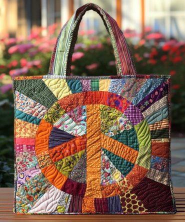Patchwork Peace Quilted Tote Bag