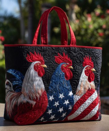 Patriotic Rooster Quilted Tote Bag