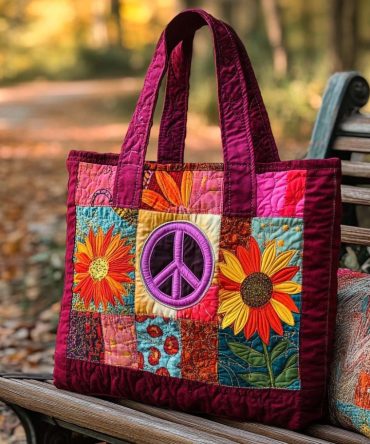 Peace And Blooms Quilted Tote Bag
