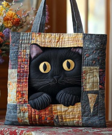 Peek Cat Quilted Tote Bag