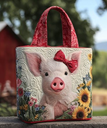 Piggy Floral Quilted Tote Bag