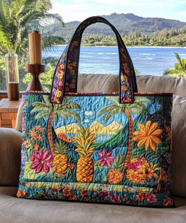 Pineapple Sunset Quilted Tote Bag