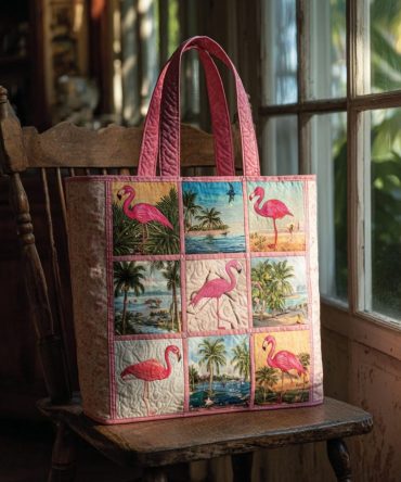 Pink Flamingo Quilted Tote Bag