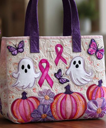 Pink Ghost Charm Quilted Tote Bag