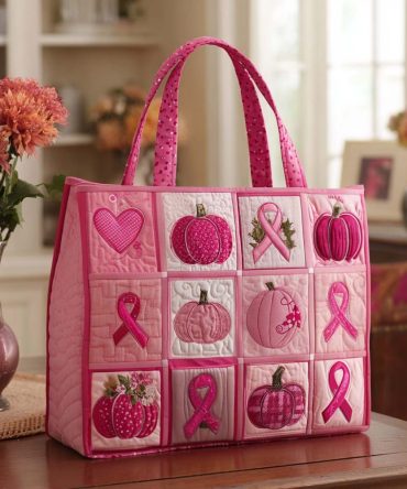 Pink Pumpkin Patch Quilted Tote Bag