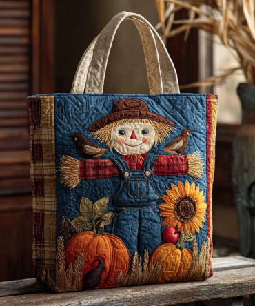 Plaid Pumpkin Quilted Tote Bag