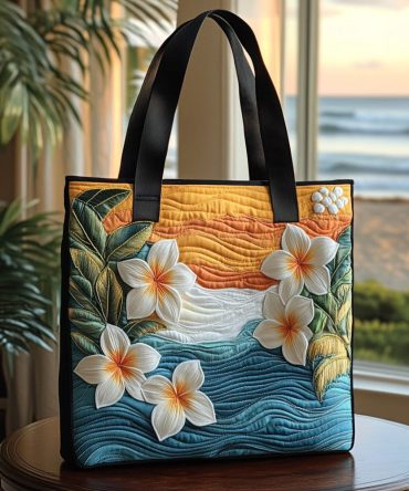 Plumeria Breeze Quilted Tote Bag