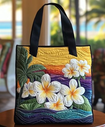 Plumeria Garden Quilted Tote Bag