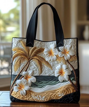 Plumeria Whisper Quilted Tote Bag