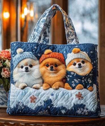 Pom Hat Trio Quilted Tote Bag