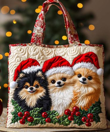 Pom Holiday Joy Quilted Tote Bag