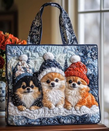 Pom Snowflakes Quilted Tote Bag