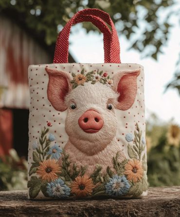 Pretty Pig Quilted Tote Bag